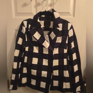 Banana Republic Gingham Women Sz XS Double Breasted Peacoat